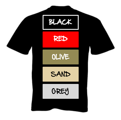 Choice of T Shirt Colours Available
